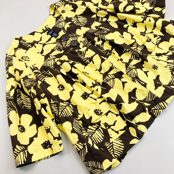 BASIC EDITIONS Floral Swing Jacket 3X Linen Blend Scoop Neck Yellow Cocoa Brown - Picture 2 of 7